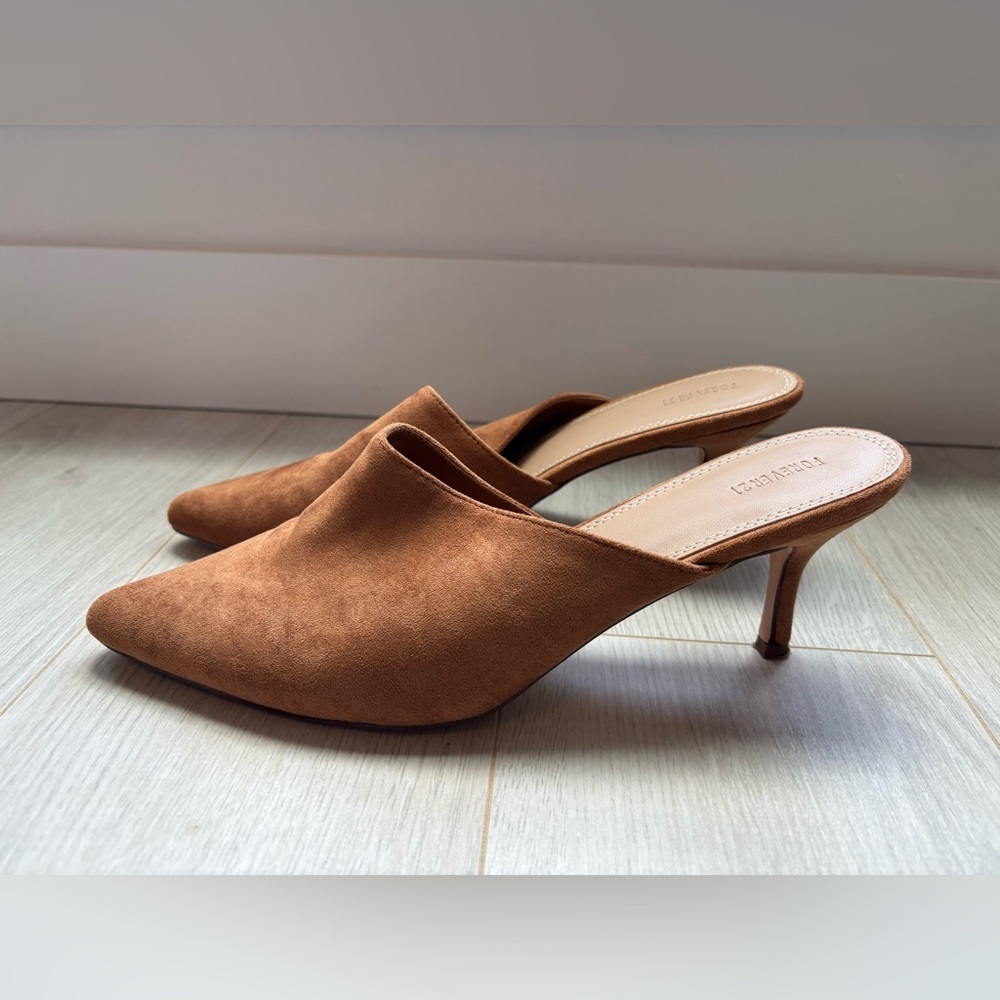 FOREVER 21 | Faux Suede Pointy-Toed Mules with Small Heels